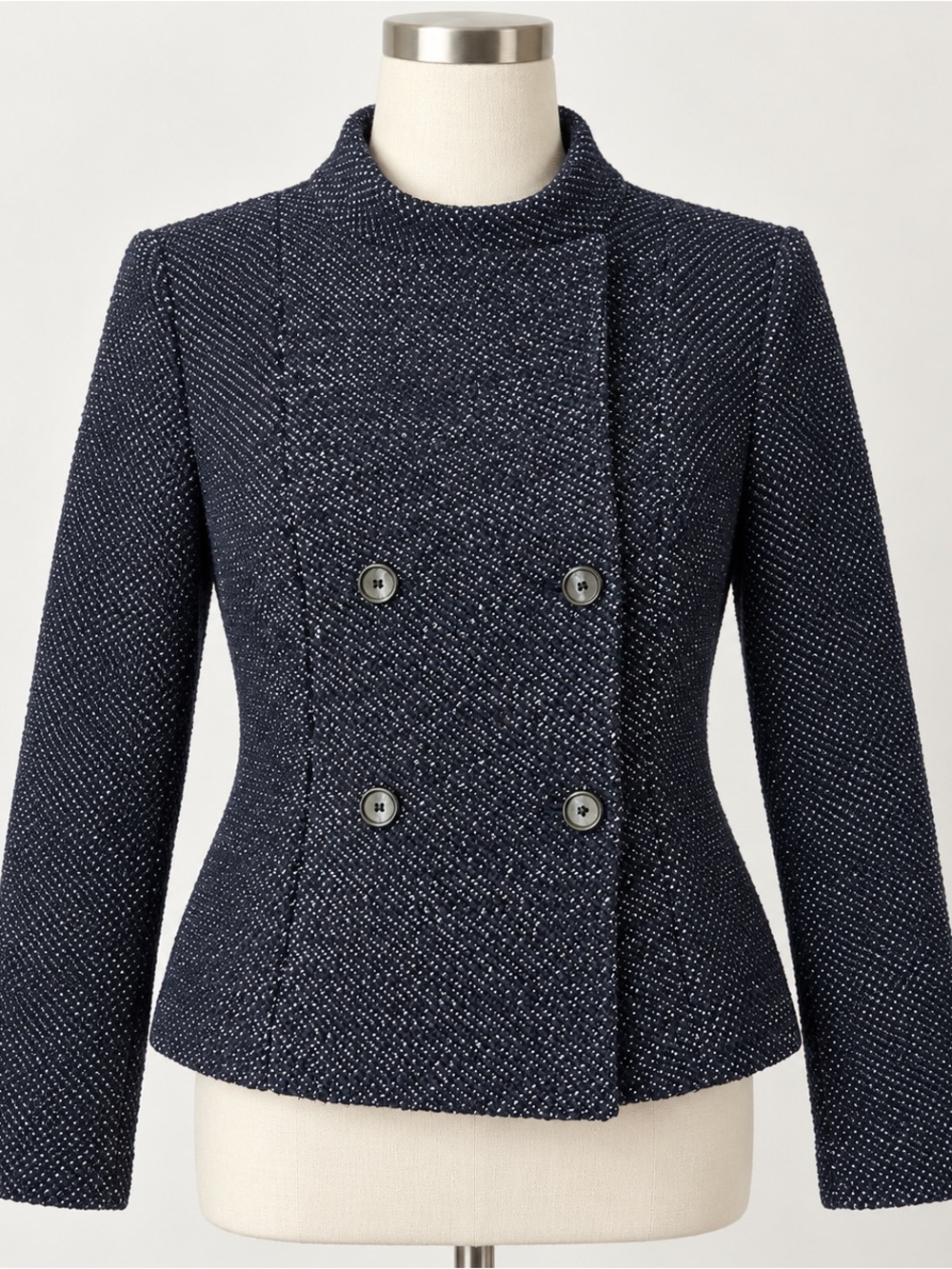 LOFT Navy Textured Double Breasted Blazer Jacket Size M
